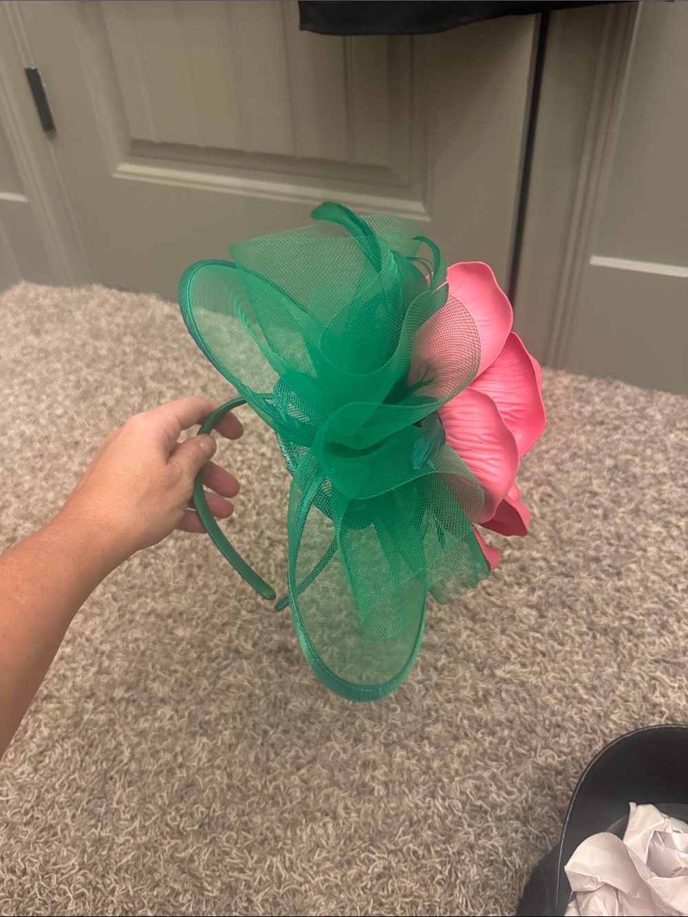 Green and Pink Floral Fascinator Headband - Women Accessories